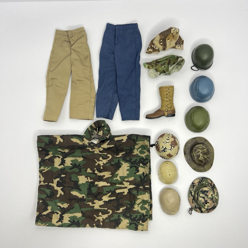 GI Joe Lot of 14 Clothing, Hats, and Rare Camouflage Poncho